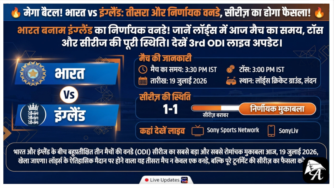 मेगा बैटल! भारत vs इंग्लैंड: तीसरा और निर्णायक वनडे, सीरीज़ का होगा फैसला!