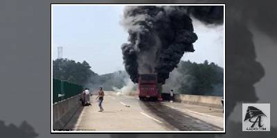 चीन के हुनान प्रांत में बस में लगी आग, २६ की मौत